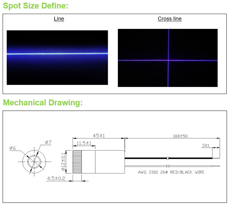D12x45mm Focusable 405nm 1mW-- - đánh giá và giá Industrial Blue Laser